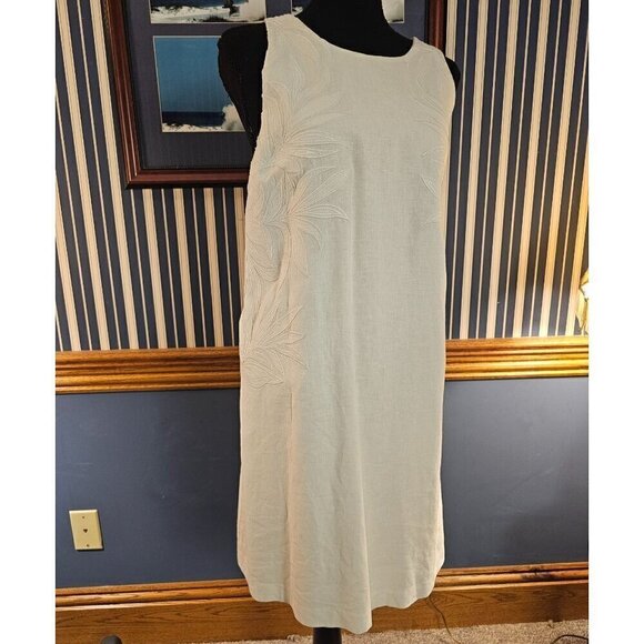 Ann Taylor White Embroidered Linen & Rayon Blend Summer Sleeveless Dress, 10 - Picture 2 of 7
